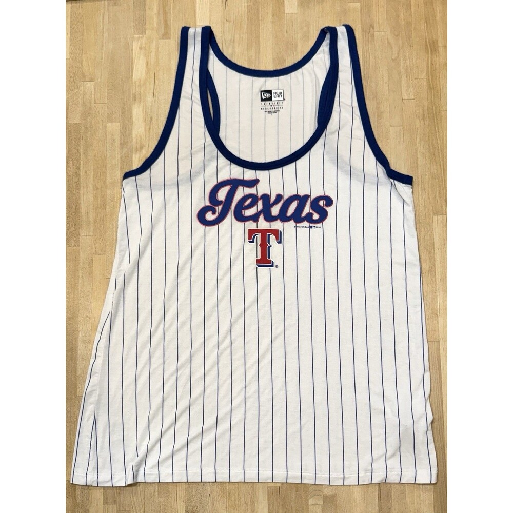 Ladies Texas Rangers Baseball Sleeveless White Tee Pinstripe Logo Stretch Size L